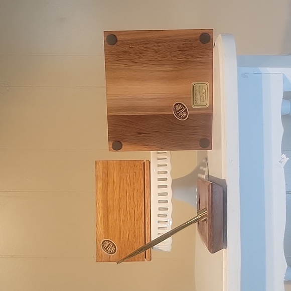 Lasercraft Vintage Brown Walnut Wood Three Piece Ducks Desk Set - Picture 6 of 8